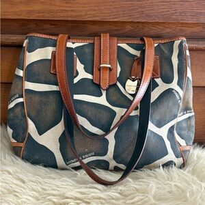 Dooney & Bourke Giraffe Print Canvas Tote Bag with Brown Leather Trim